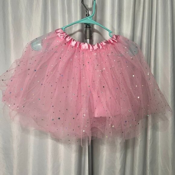 Girls Pink Sparkle Star Tulle Skirt Elastic Waist Dress-Up Ballet Costume – Size - Picture 2 of 6